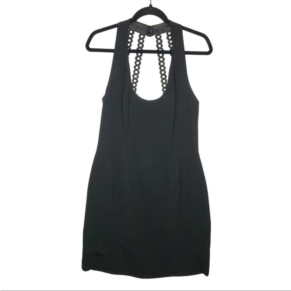 Vintage 90s Nicole Miller small 6 petite Black Scoop Neck Dress Halter cocktail